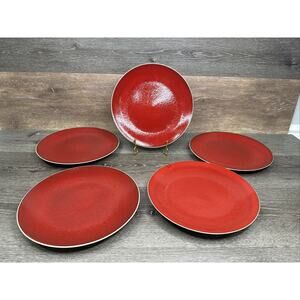 MARCADOR 10.5" Dinner Plates Red Crackle Glaze Handmade in Portugal ~set Of 5